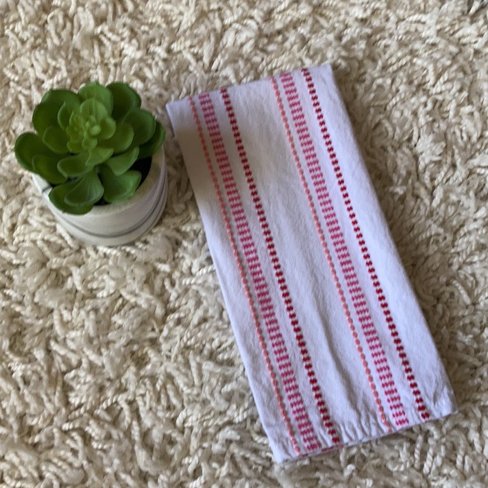 NEW Dish Towel White Striped Red Pink